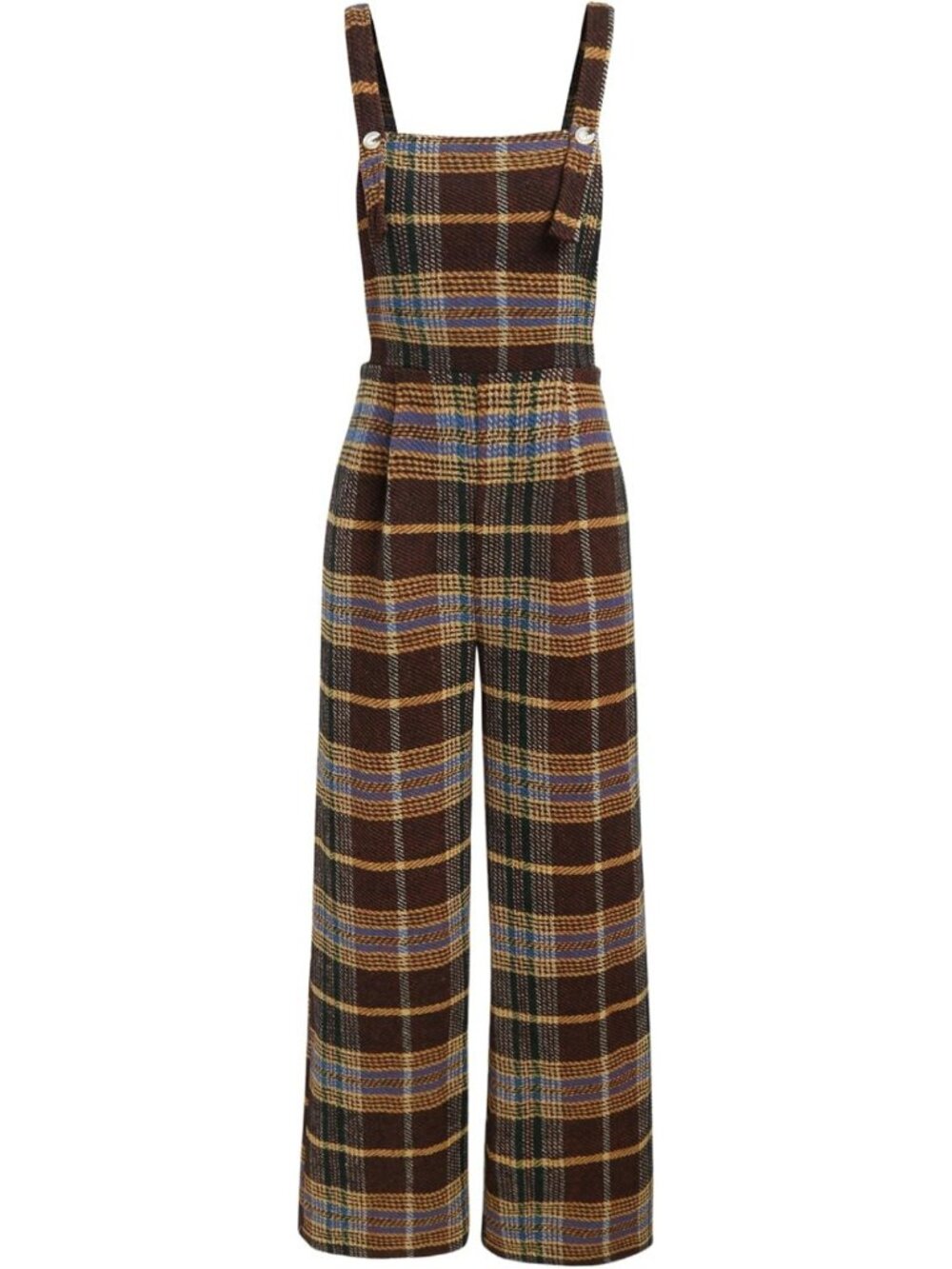 Plaid Button Front Wide Leg Jumpsuit for Women - Coffee, Size XL, Trendy & Chic